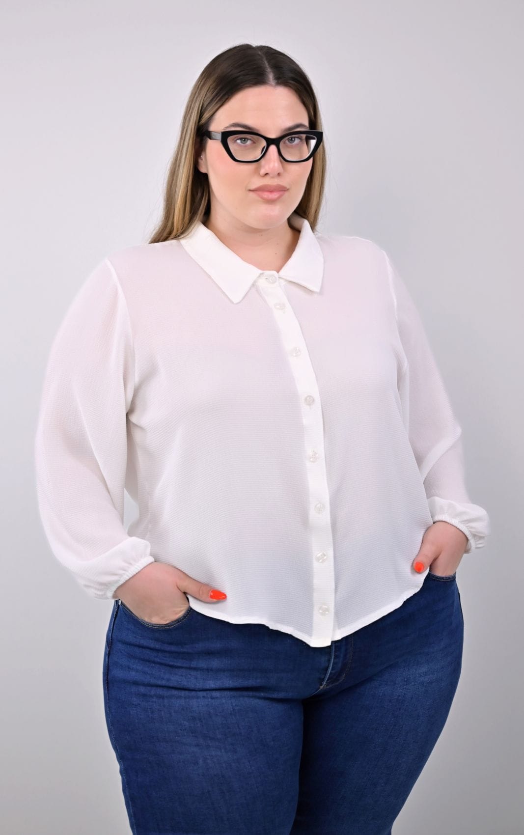 Plus Size Λευκό Πουκάμισο